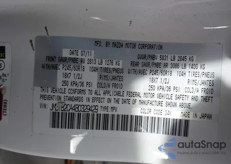 2011 Mazda Cx-9 Touring z USA, uszkodzony, nr VIN JM3TB2CA4B0329429